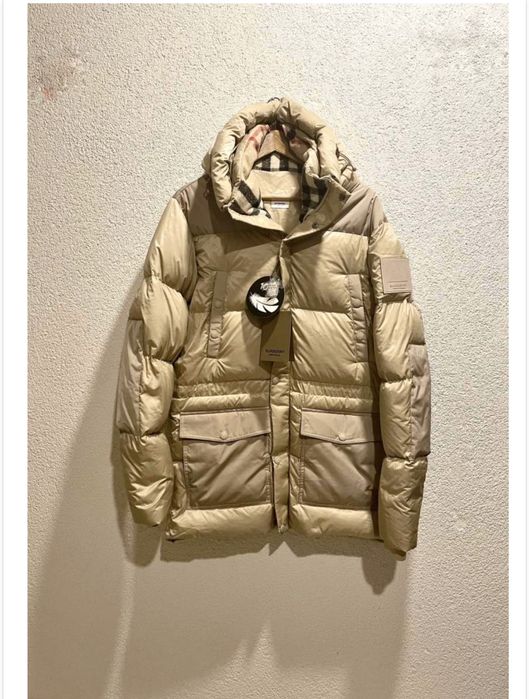 Geaca lunga burberry  bej din puf de gasca premium