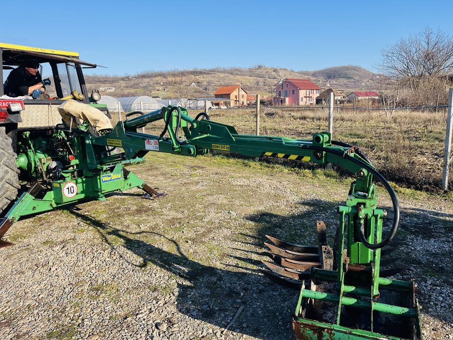 Brat excavator, escavator pentru tractor cu cupa, gheare gunoi, pompa