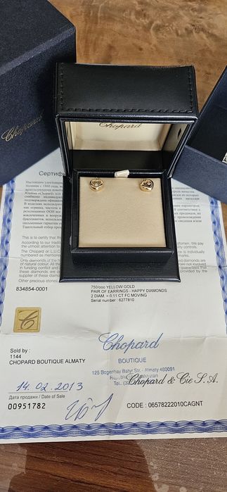 Бренд Chopard оригинал. Золотые серьги 750 пробы с бриллиантами.