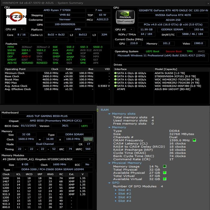 Kit Gaming Ryzen 5700x Asus b550 plus 32gb RGB Garantie Septembrie 2027