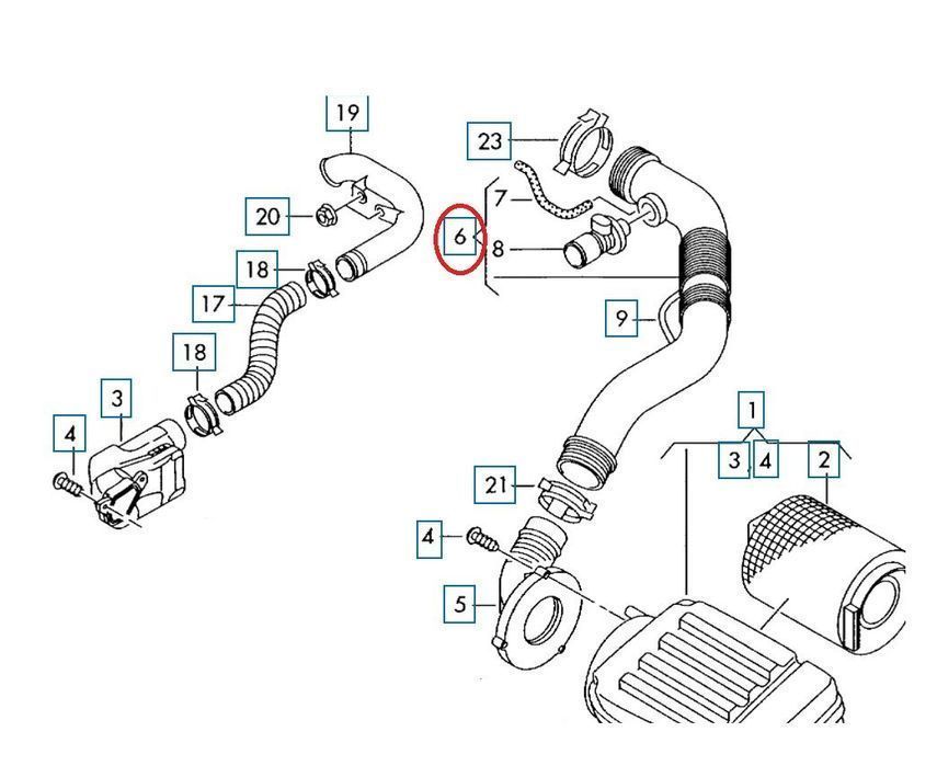 Furtun filtru aer, tubulatura filtru Audi A3 202013; Seat Altea 20, Leon 202012, Toledo 202010; Vw Caddy 20, Golf V Plus 202009, Golf V 202010, Jetta