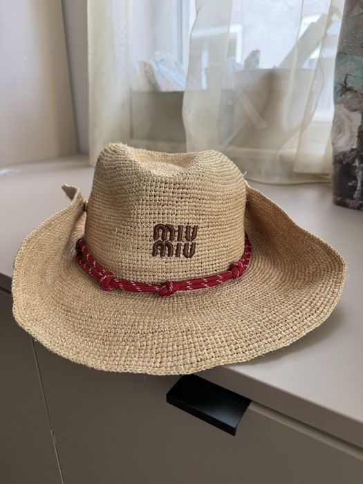 Каубойска сламена плажна шапка Miu Miu