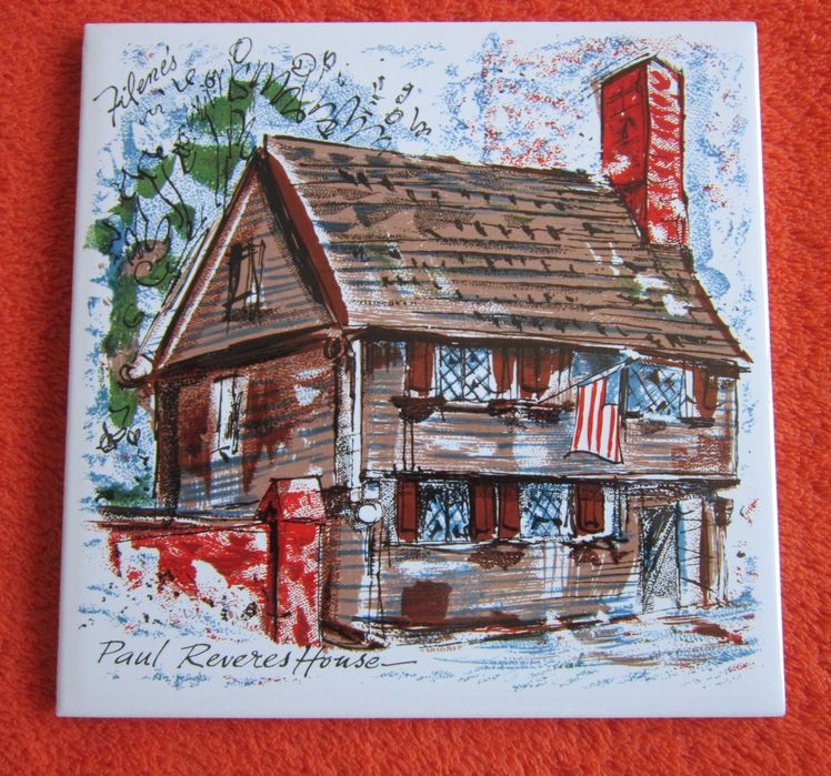 cadou rar SUA Paul Revere + Old State House placi portelanate pictate