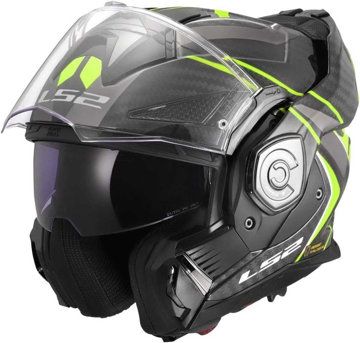 Нова Мотоциклетна Модуларна Каска за Мотор LS2 FF901 Advant X Carbon FUTURE II H-V YELLOW-06, XL, ECE 22.06