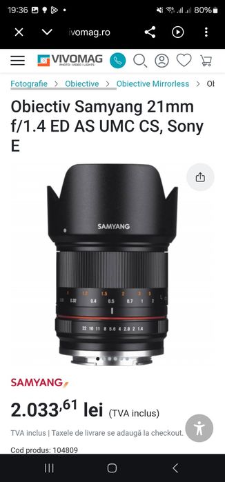 Samyang V-AF 45mm T1.9 45mm, F1.4 50mm , f1.4 21mm