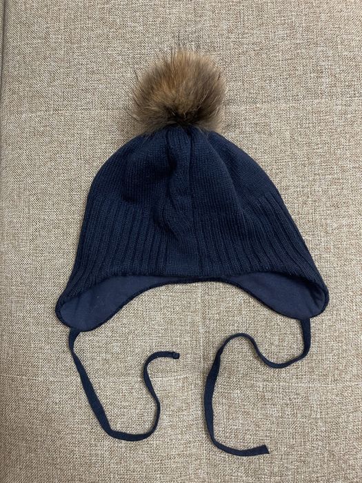 Тёплая шапка натуральная шерсть и мех енота