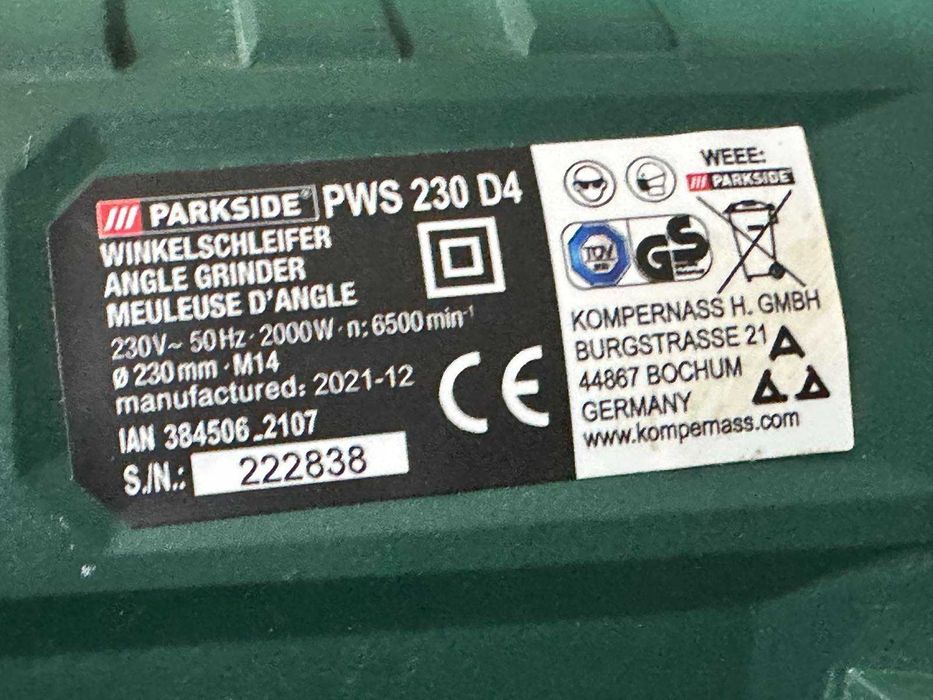 Ъглошлайф Parkside PWS 230 D4