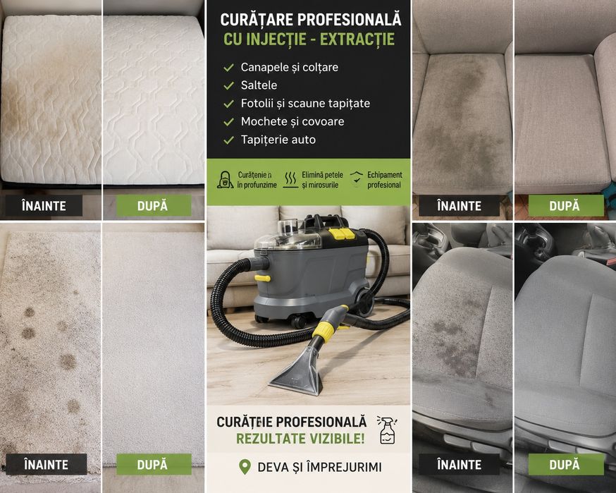Curățare canapele, saltele și tapițerie cu injecție-extracție