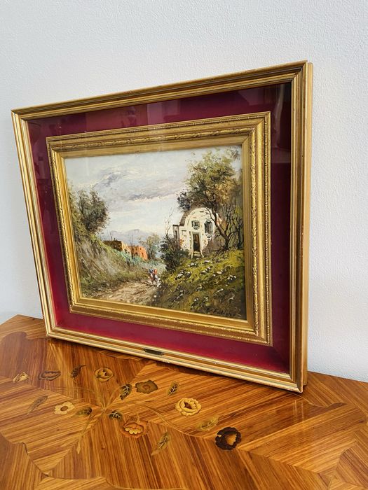 Tablou Vintage Pictura Ulei pe Panza Semnat Rama Lemn