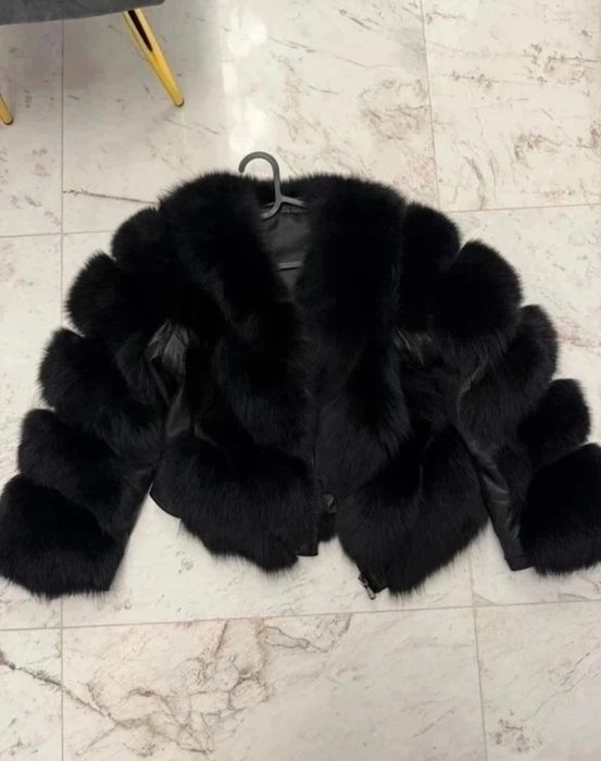 Black natural fur fox coat M/L haina blana naturala vulpe