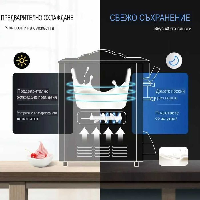 Налична Нова машина за сладолед 3 вкуса с нощно и предв. охлаждане