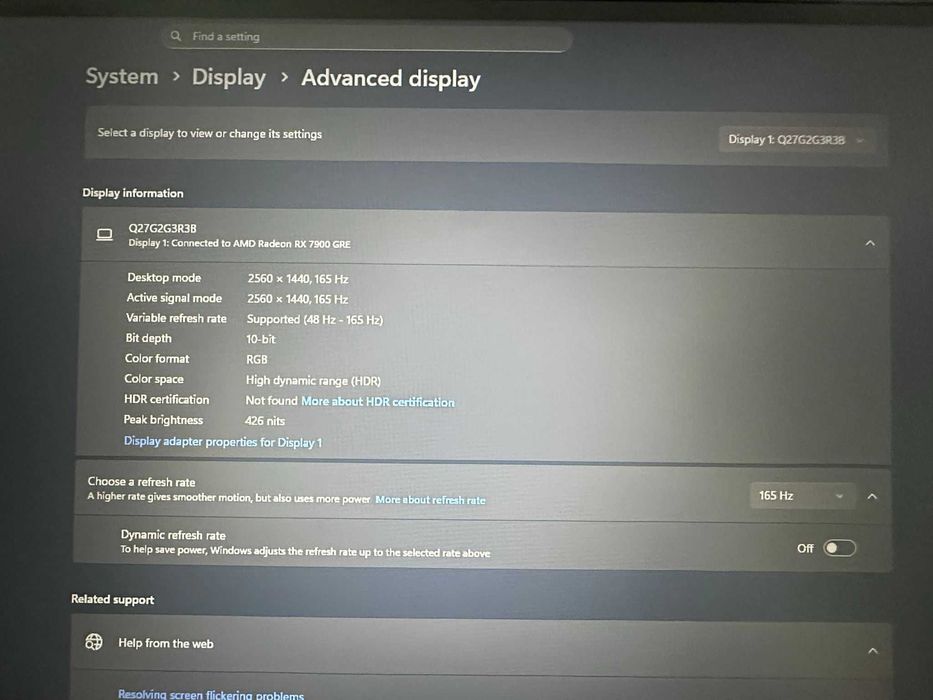 Monitor AOC 27" 165Hz 2560x1440p Q27G2G3R3B