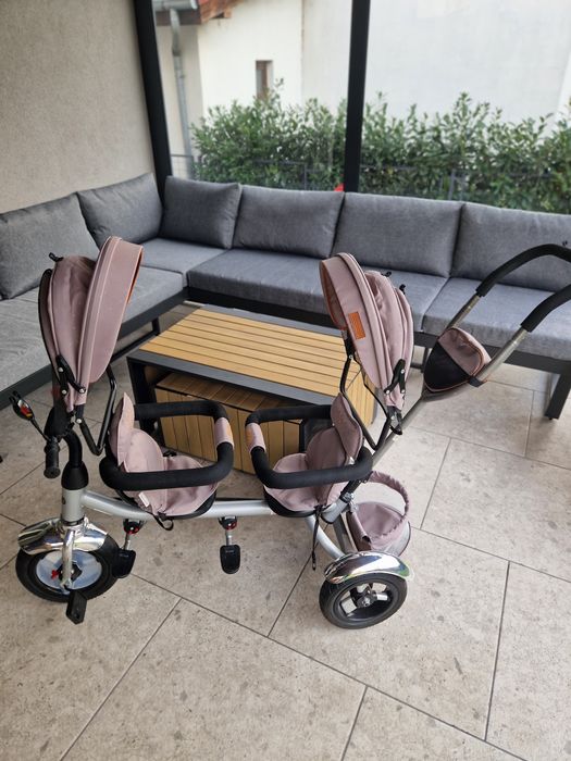 Tricicleta gemeni, tricicleta 2 copii, Chipolino 2Play, gri