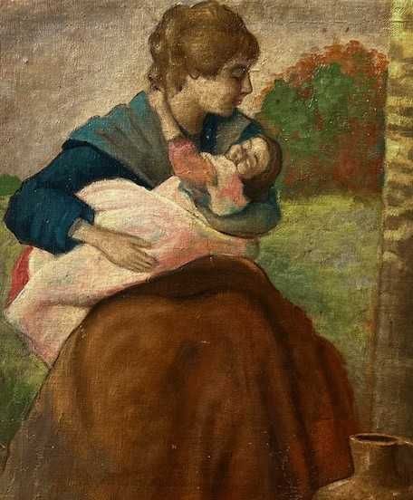 Tablou rusesc f VECHI, ulei/pânză/lemn semnat 70x50cm+rama Școală rusă