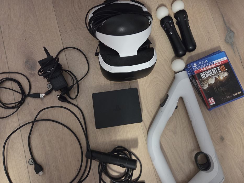 Pachet Complet PlayStation VR (PSVR) v2 + Controlere Move + VR Aim Controller (Pușcă) + Jocuri PS4