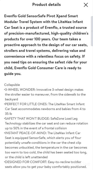 Evenflo Gold Pivot Xpand Smart Modular Travel System (Moonstone)