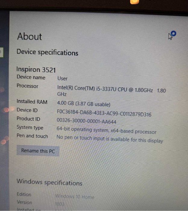 Laptop Dell Inspiron 3521 I5-3337U 1.80GHz, 4GB, 500GB, ca nou