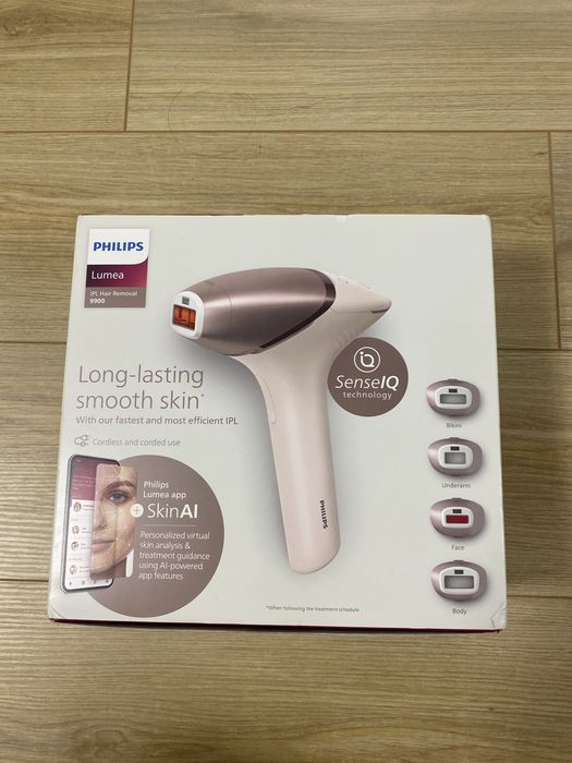 Epilator IPL Philips Lumea Seria 9900 BRI977/00, Senzor Smartskin, tehnologie SenseIQ, conectare la aplicatie cu functii Skin AI
