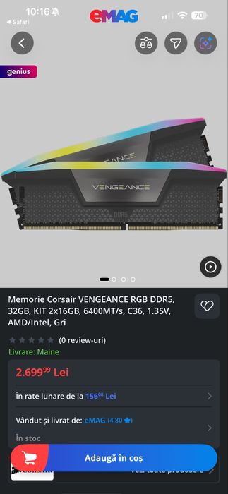 Corsair VENGEANCE RGB 32GB (2x16GB) DDR5 6000MHz / Sigilat