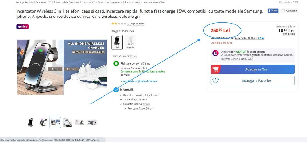 Incarcator Wireless 3 in 1 telefon,ceas,casti,fast charge 15W