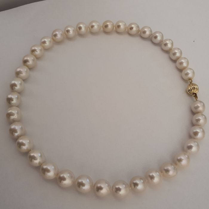 superb colier perle naturale edison 12mm si aur 14k