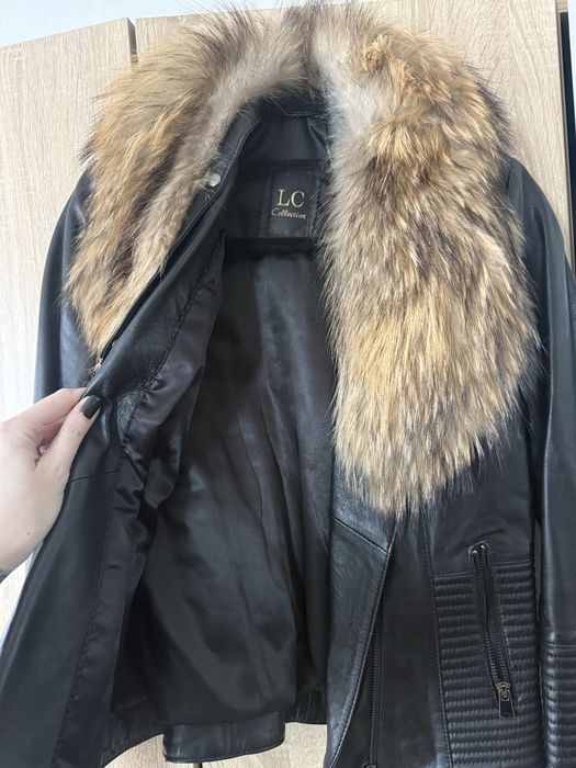 Кожено яке от естествена кожа със сваляща се яка от естествен косъм