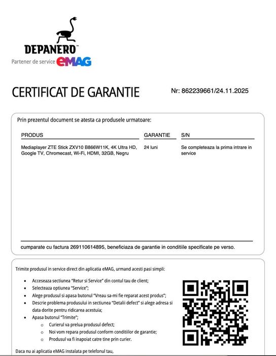 Mediaplayer ZTE ZXV10 B866W11K 4K Google TV, Wi-Fi 32GB/2Gb  (Google Streamer, Nvidia Shield) garantie eMag 12 luni