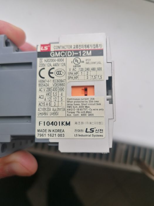 Контактор GMC-220V, 3-полюсен, 3xNO, 24VAC, 12A,