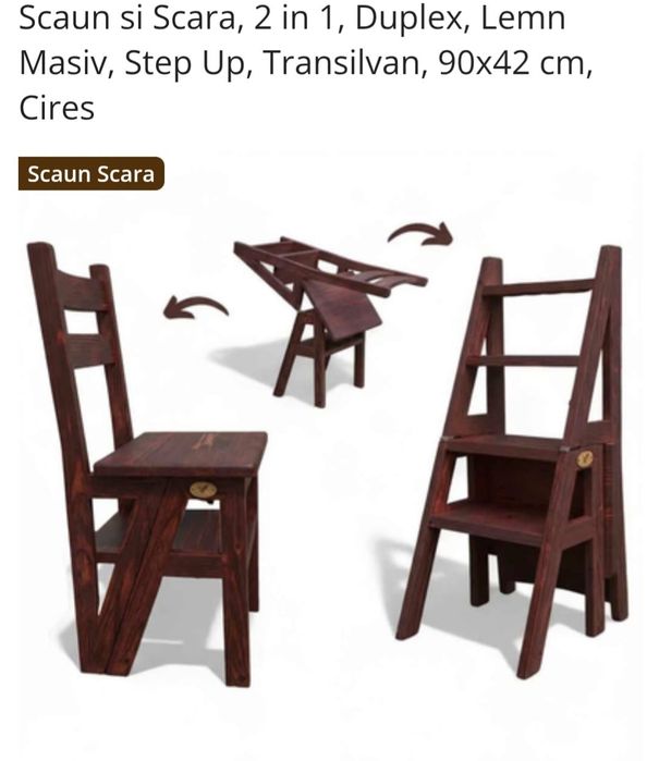 Scaun si scara 2 in 1 lemn masiv nou