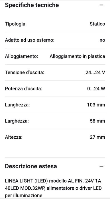 Driver LED 24V, 24W, 1A  Linea Light