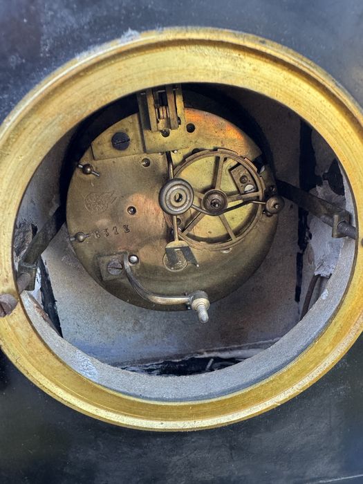 Ceas si doua sfesnice din marmura si bronz, stil napoleon III