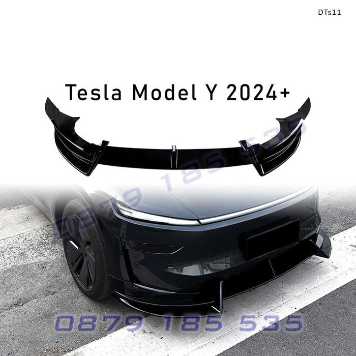 Преден лип спойлер за Tesla Model Y 2024+ черен гланц DTs11 тунинг за предна броня tuning lip spoiler predna bronq тесла модел у