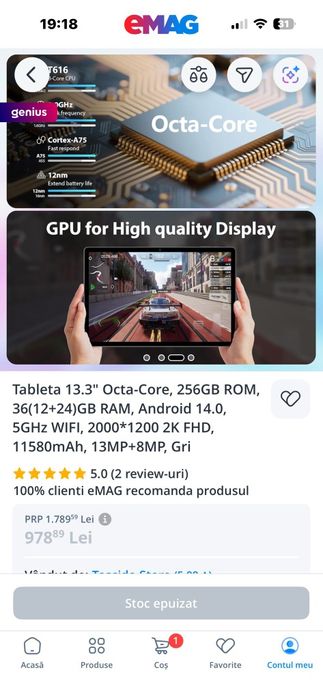 Tabletă nouă, 256 GB, Android 14,