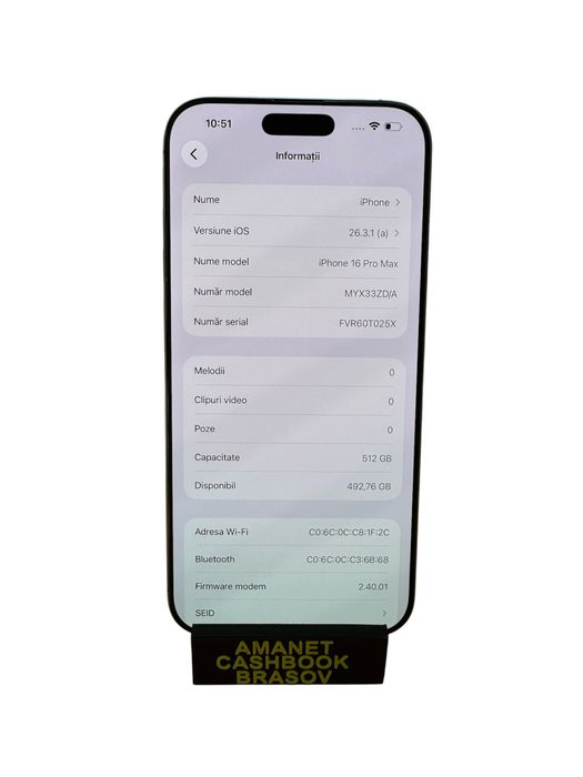 Iphone 16 Pro Max / 512 GB / Baterie 88% / Cashbook Amanet Brasov