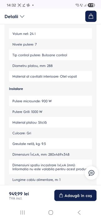 Cuptor cu microunde cu Grill 900 / 1000 W 24 l Electrolux