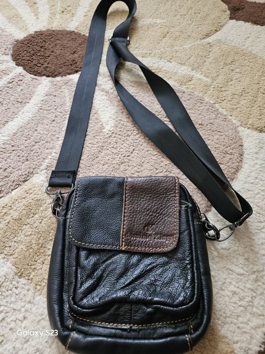 Borseta din piele naturala moale maro cu buzunar