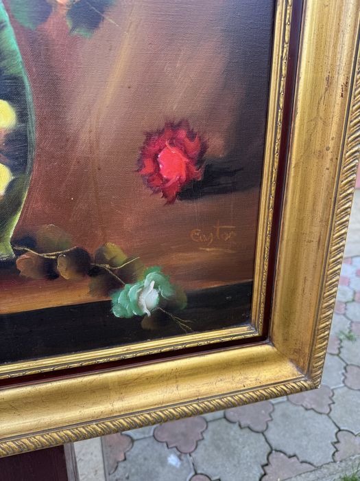 Tablou pictura in ulei pe panza - rama lemn aurie