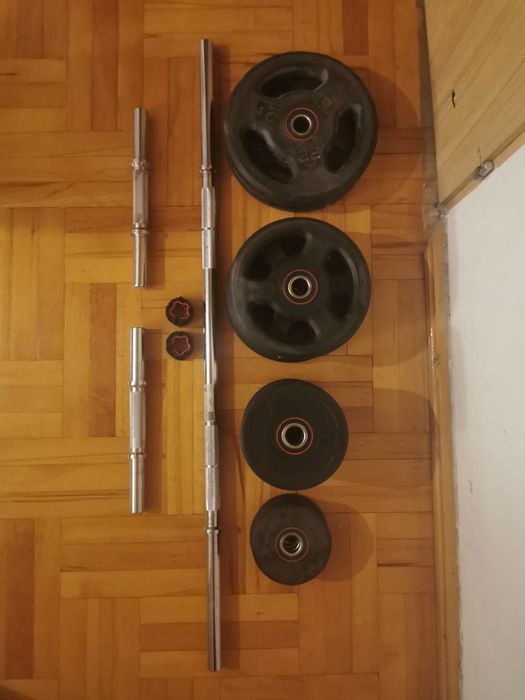 Set haltera și gantera bodybuilding, fonta în cauciuc, 72 kg