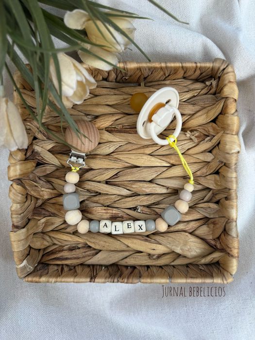 Lănțișor pentru suzeta din Silicon si lemn