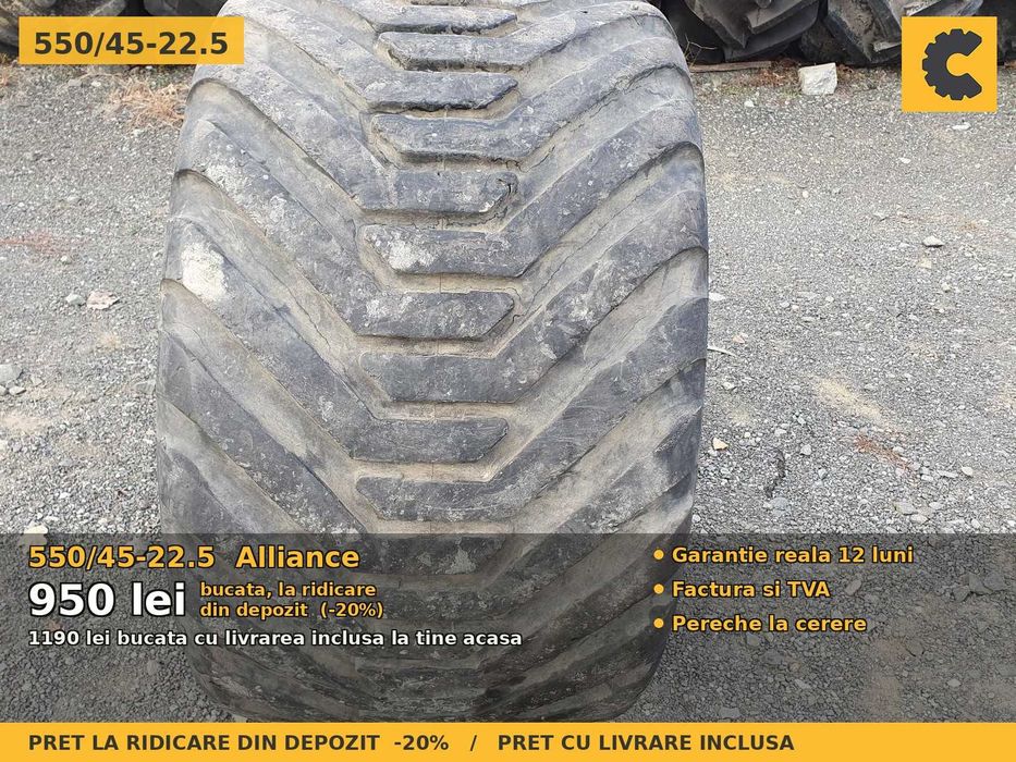 Anvelope Cauciucuri 550/45-22.5 550 45 22.5 55045225 550 45-22.5 Alliance Buldo Incarcator Utilaje Diagonal SH Second Hand GARANTIE Garantie 1 An
