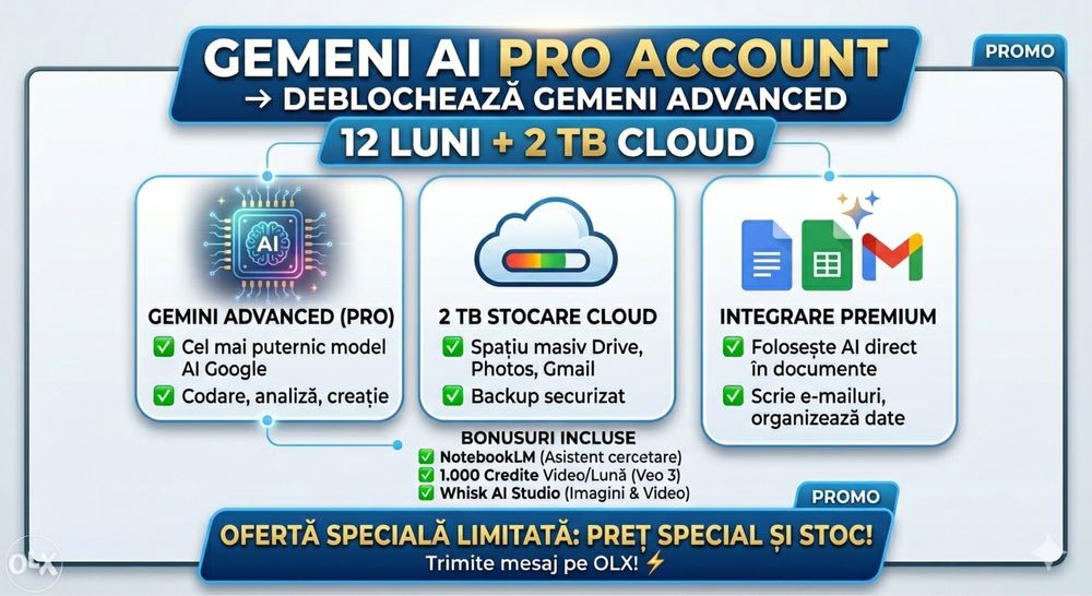 Google Gemini Advanced 12 Luni + 2TB Cloud