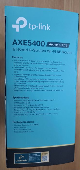 Router Wireless TP-Link Archer AXE75 AXE5400, Wi-Fi 6E, Tri-Band, Sigilat/Nou