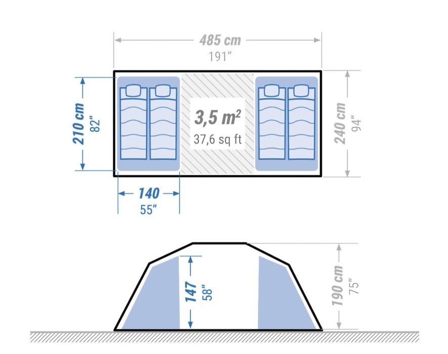 Cortul de camping 4 locuri, doua camere, Aprenaz 4.2