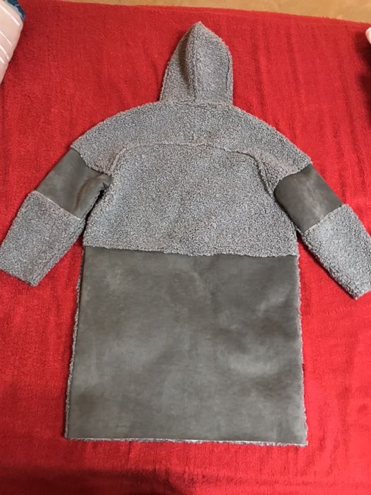 Cojocel gri marime s piele intoarsa cojoc cu gluga