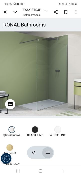 Vand paravan de dus walk-in Ronal 70 x 200 cm sticla securizata de 6mm