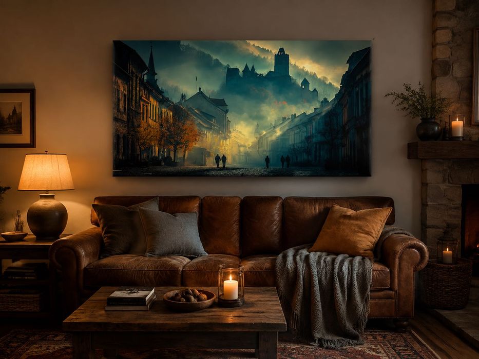 Tablou canvas Ceața dimineții, oraș vechi medieval, atmosferic, 80×45 - 140×78 cm