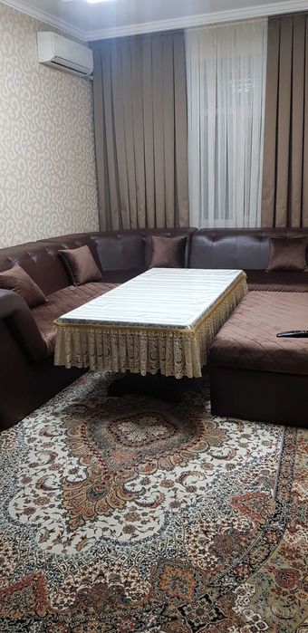 Угловой диван U-образный + журнальный стол, коричневый, эко-кожа