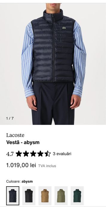 Vesta outdoor Lacoste impermeabilă, model de puf, mărimea S unisex