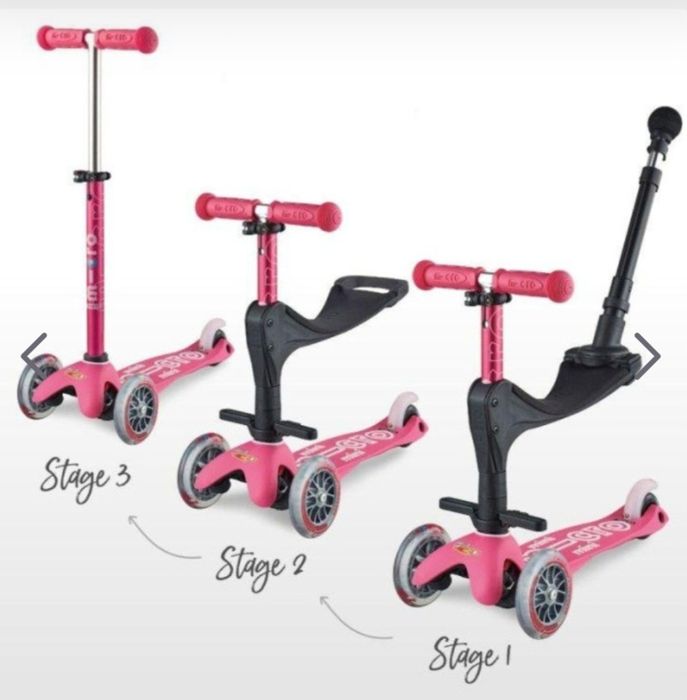 Trotineta Mini Micro 3in1 Deluxe Pink cu maner parental