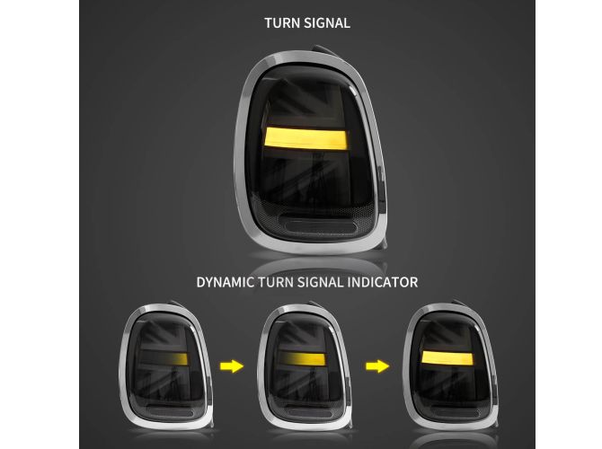 Set lampa spate Mini Hatch/Clubman (F54/F55/F56/F57), 02.2014-2019, partea stanga, dynamic indicator; LED; negru rim, rosu; Tuning